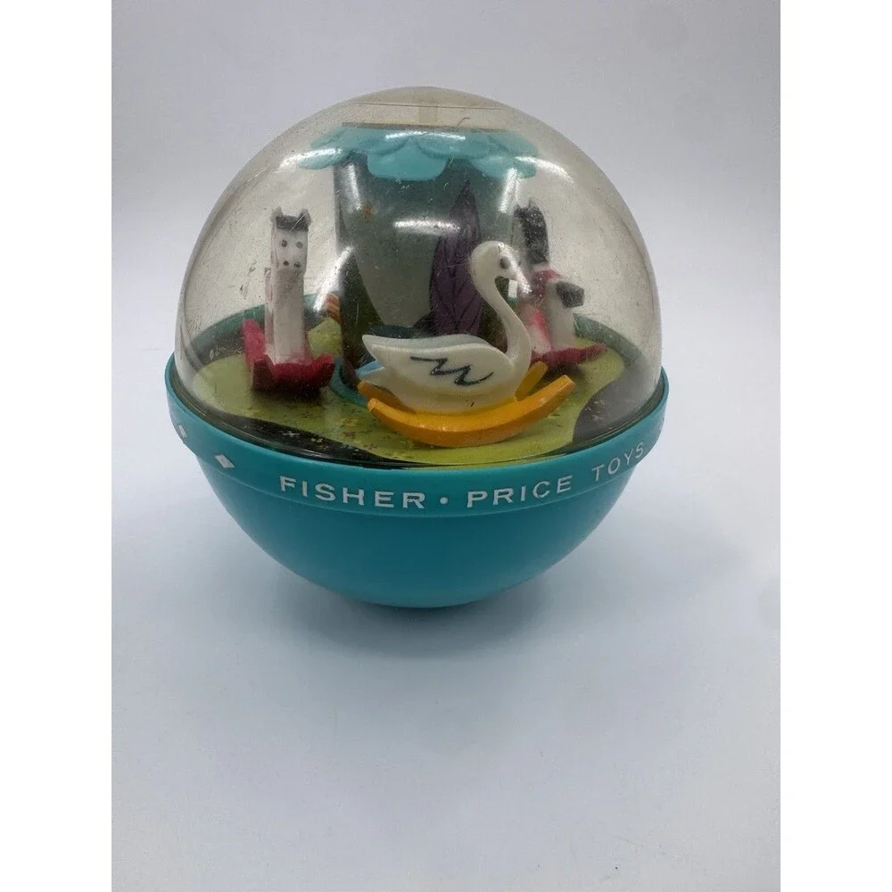 VINTAGE 1966 Fisher Price ROLY POLY CHIME BALL #165 Swans and Horses Weighted